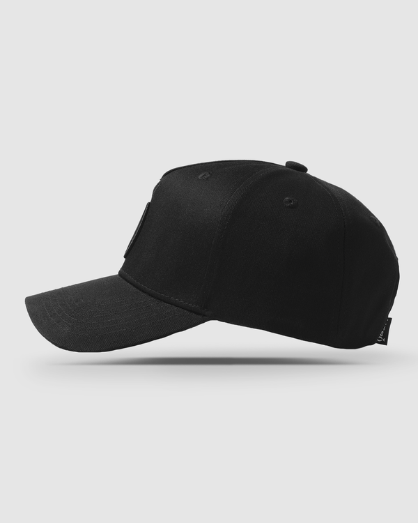 A Frame Hat Raised Crown Black Embroidery 