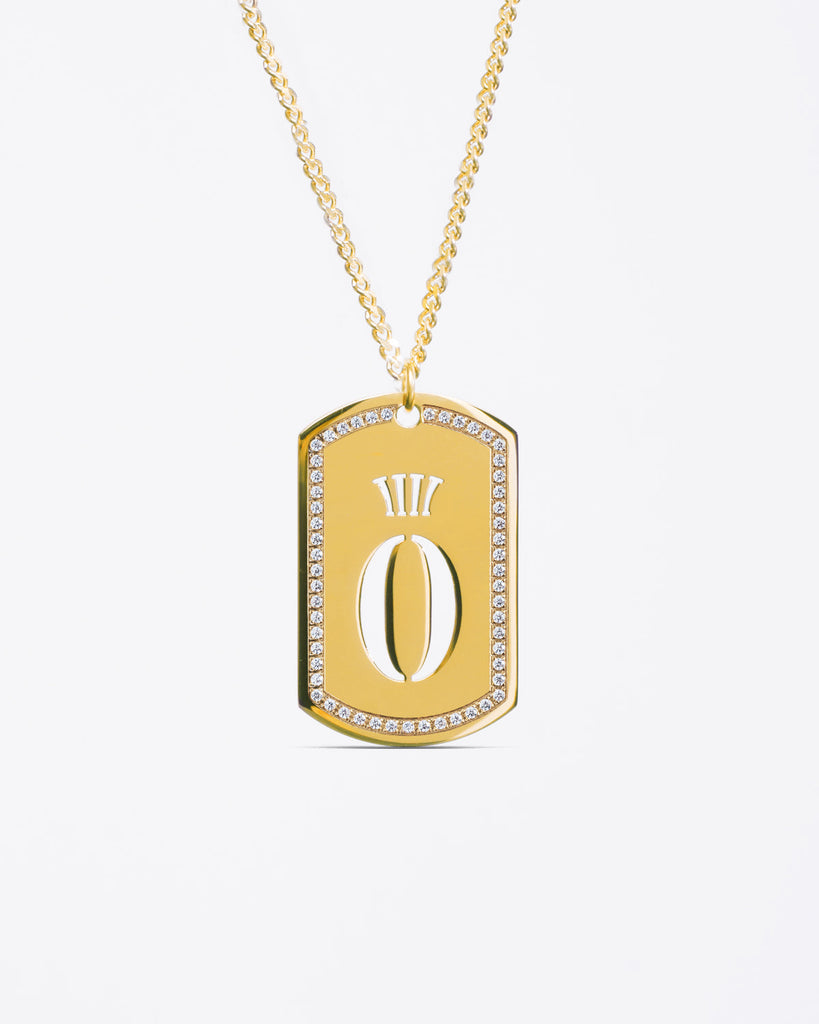 18KT Gold Dog Tag Necklace with Diamonds Pendant Chain 